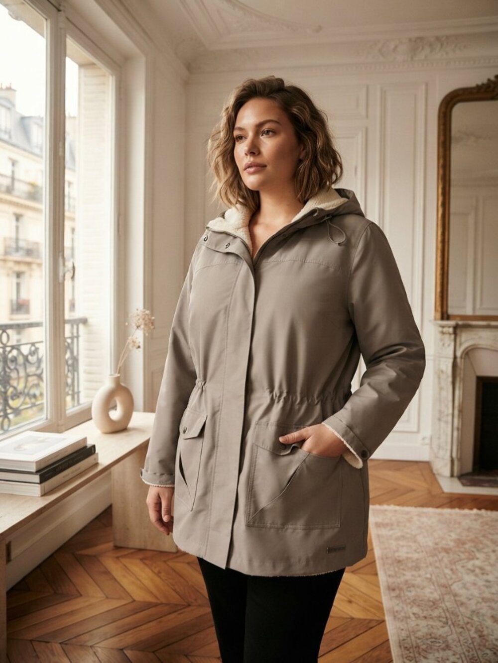 Natural Reflections Taupe Gray Women's Hooded Anorak Jacket Size XL